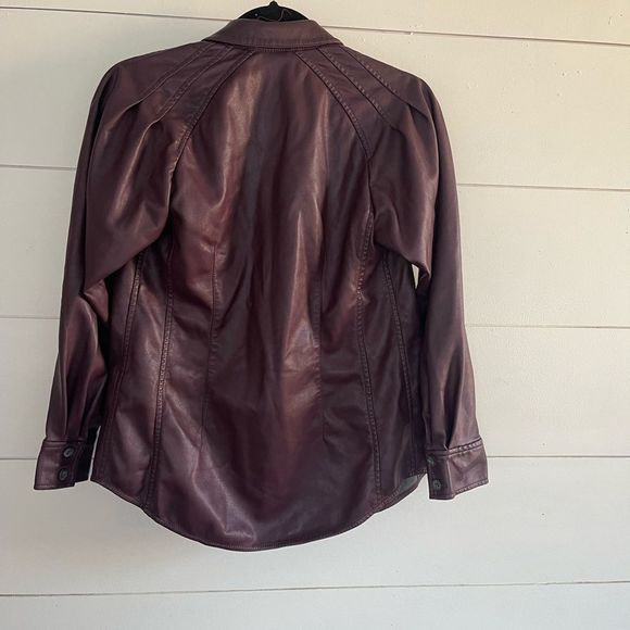 Rebecca Taylor Maroon Faux Vegan Leather Button Down - Picture 5 of 6
